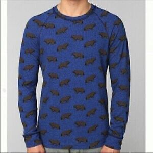 BDG Mens Blue Animal Print Long Sleeve Sweatshirt